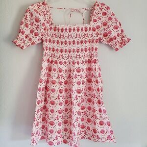 Hill House Nap Dress Womens Small Pink Red‎ Mermaid Shell Puff Sleeve Babydoll